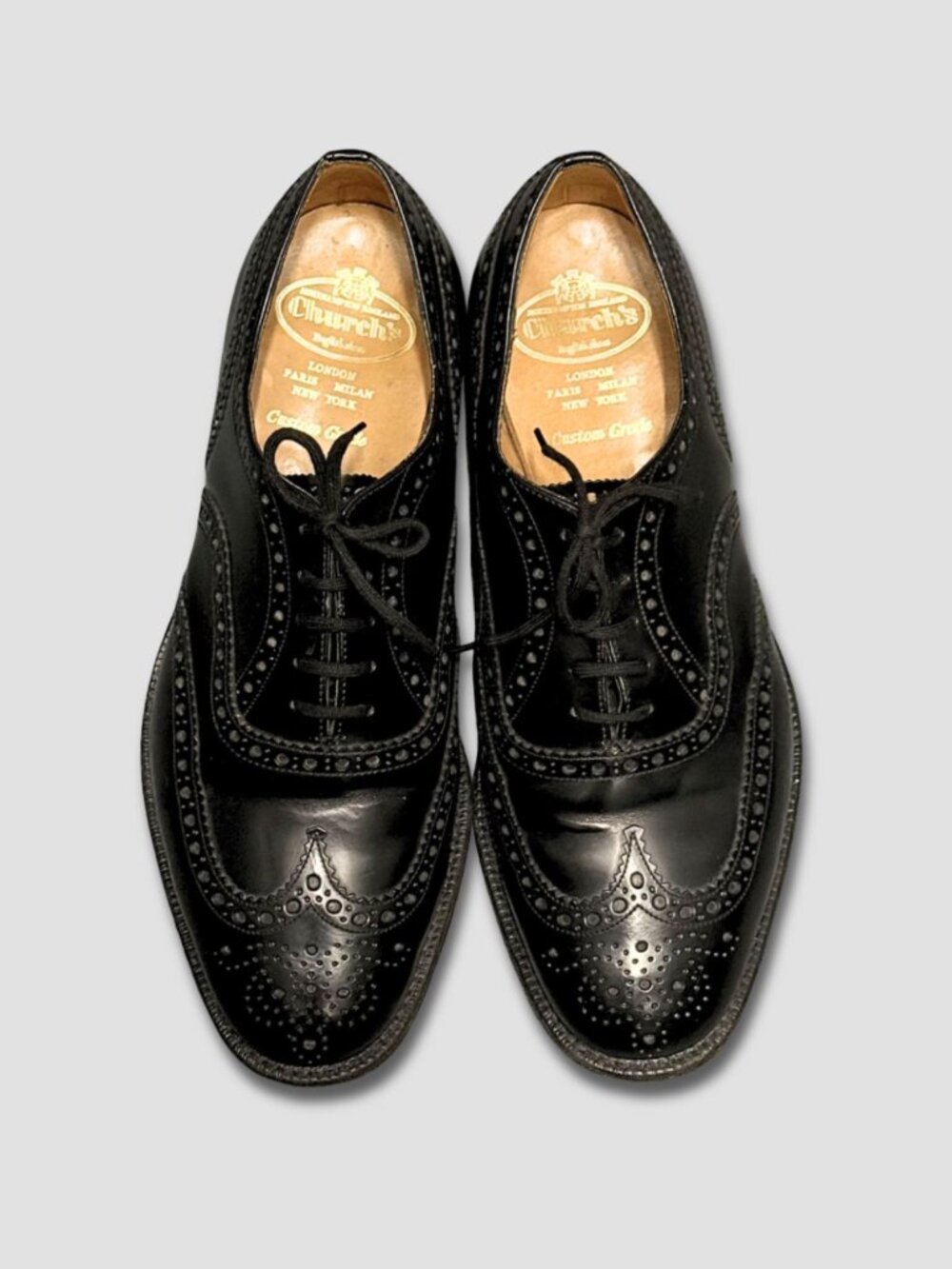 CHURCH'S BURWOOD Black Leather Brogue Shoes Sz UK 9 G US 10 CUSTOM GRADE Oxford